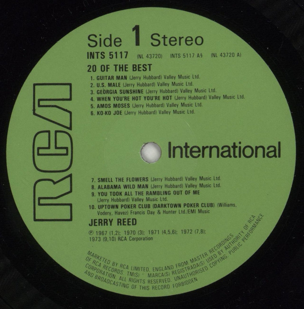 Jerry Reed 20 Of The Best Of Jerry Reed UK vinyl LP album (LP record) JPVLPOF499397