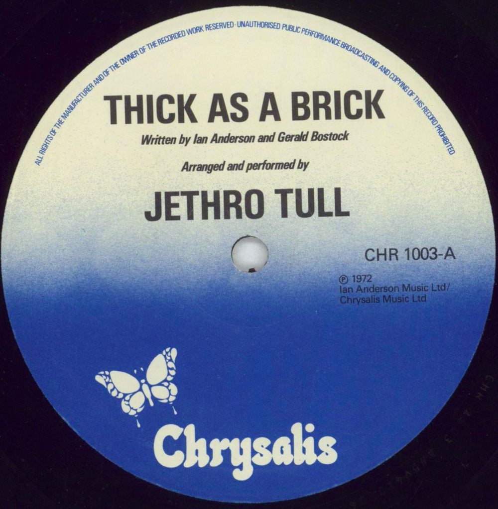 Jethro Tull Thick As A Brick - Blue Label - EX UK vinyl LP album (LP record) TULLPTH650340