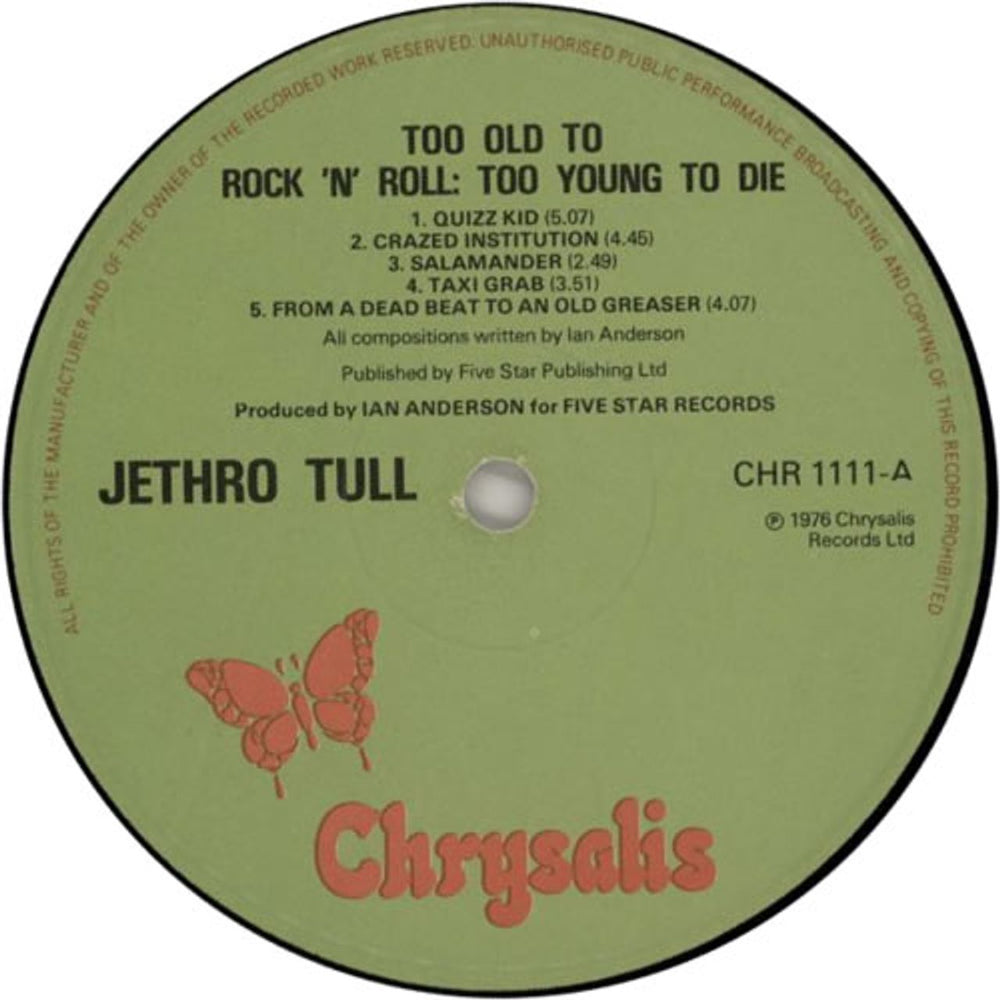 Jethro Tull Too Old To Rock 'n' Roll - 1st - EX UK vinyl LP album (LP record) TULLPTO65625