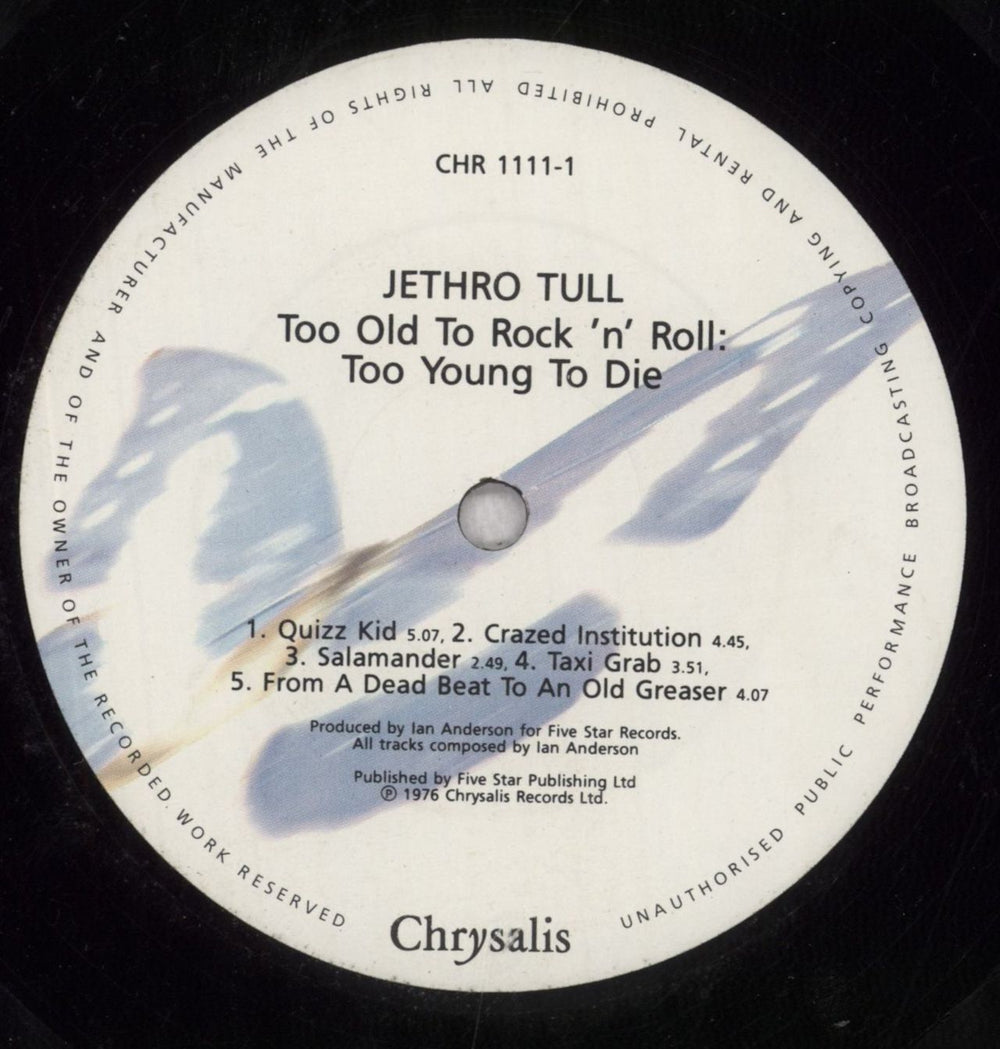 Jethro Tull Too Old To Rock 'n' Roll UK vinyl LP album (LP record) TULLPTO847194