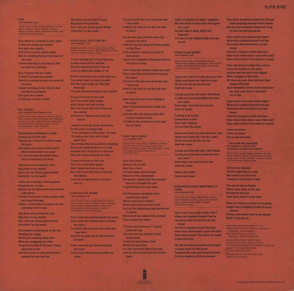 Jim Capaldi Oh How We Danced - 1st - EX UK vinyl LP album (LP record)