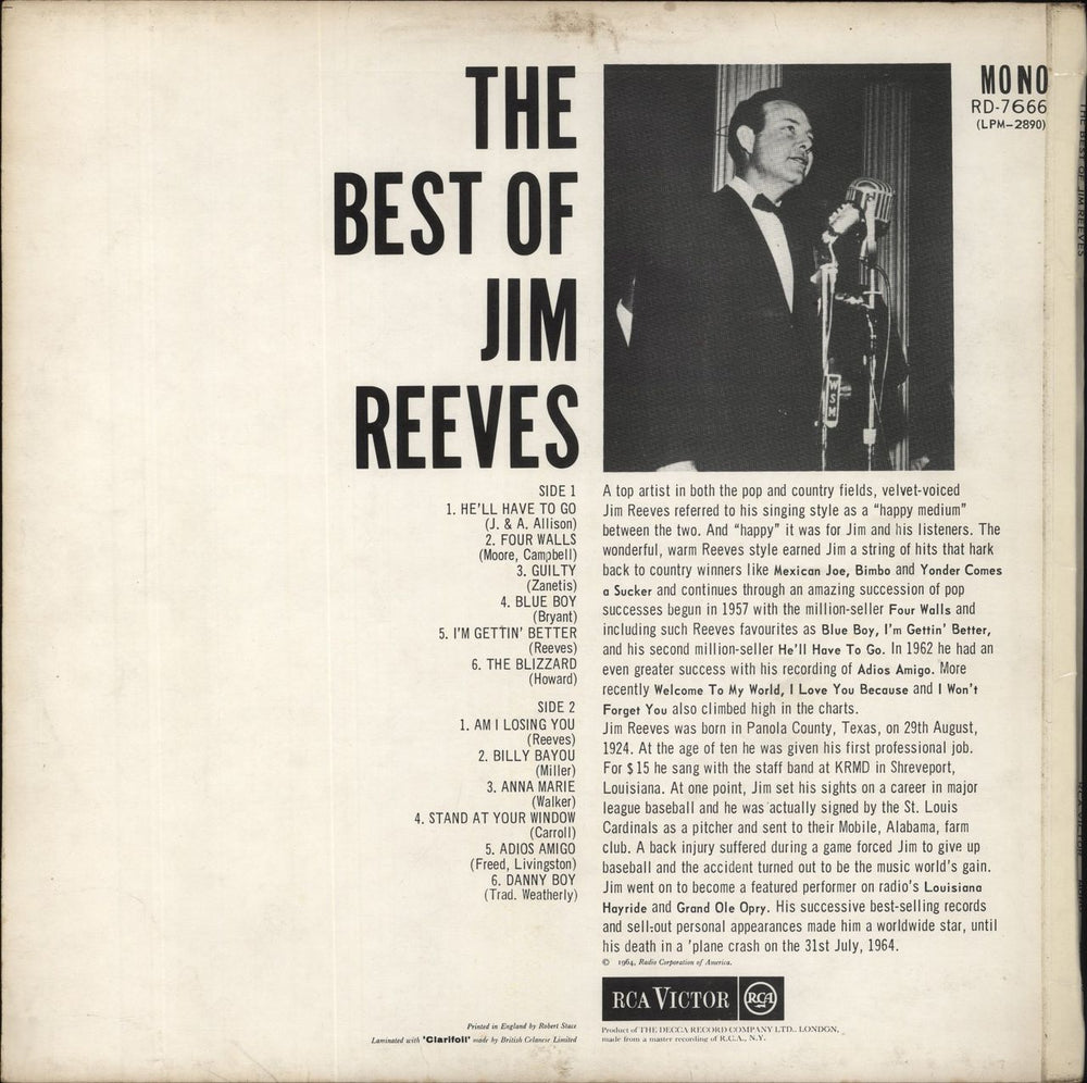 Jim Reeves The Best Of Jim Reeves UK vinyl LP album (LP record)