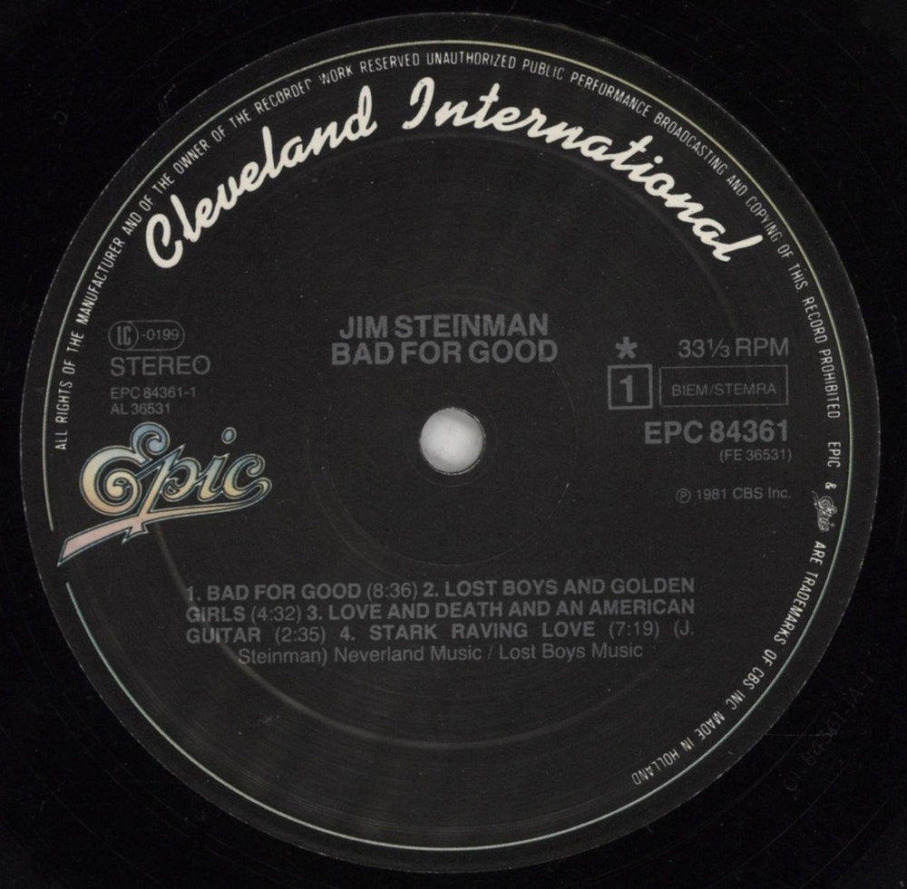 Jim Steinman Bad For Good + 7" - Stickered Sleeve - Shrink Dutch vinyl LP album (LP record) J-SLPBA852841