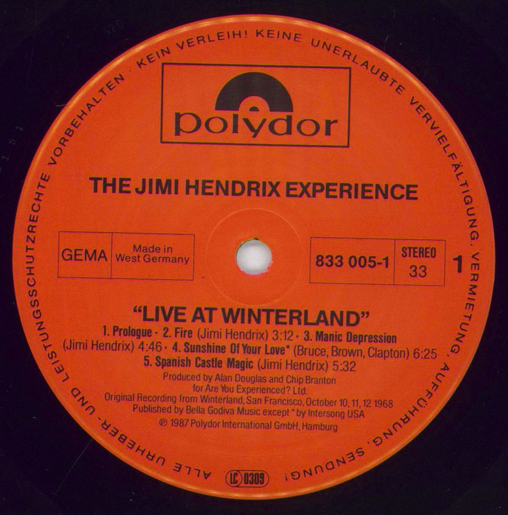 Jimi Hendrix Live At Winterland German 2-LP vinyl record set (Double LP Album) HEN2LLI416760