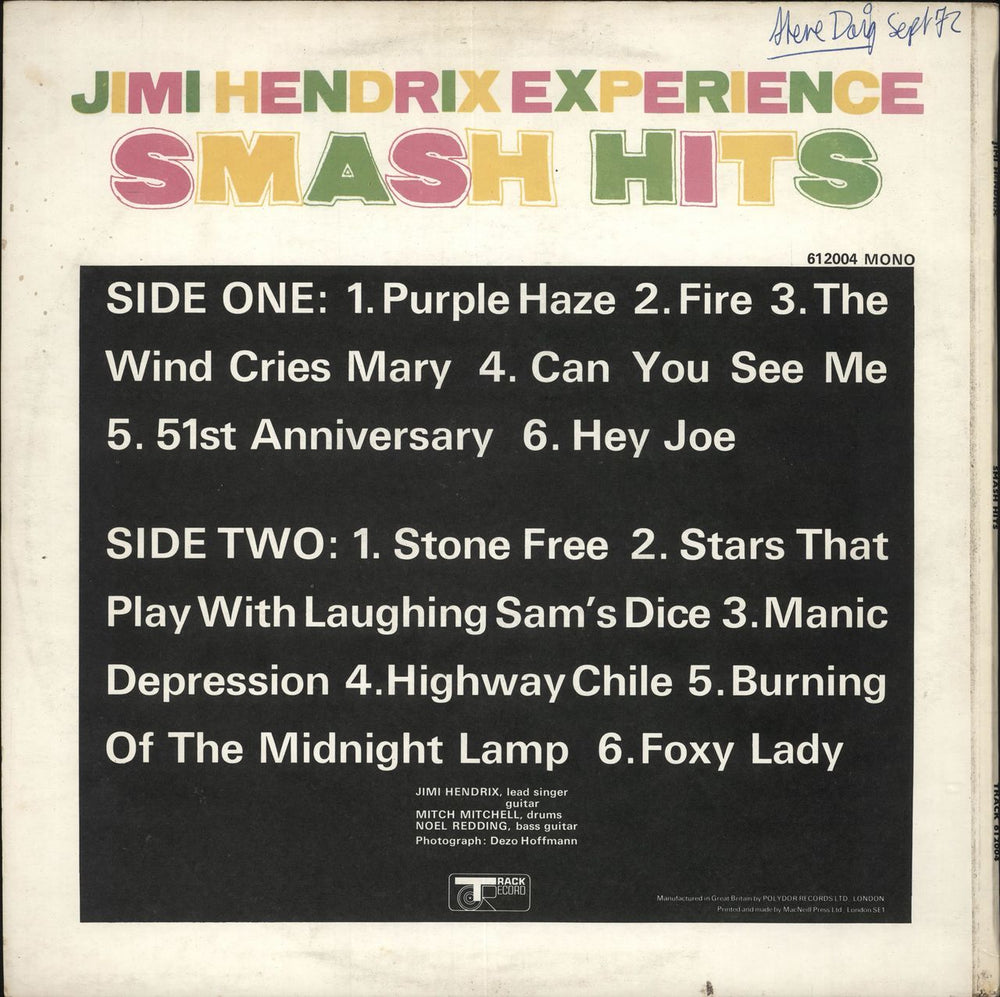 Jimi Hendrix Smash Hits - VG UK vinyl LP album (LP record)