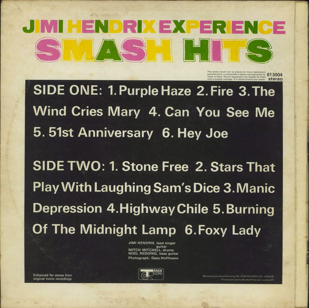 Jimi Hendrix Smash Hits - VG UK vinyl LP album (LP record)