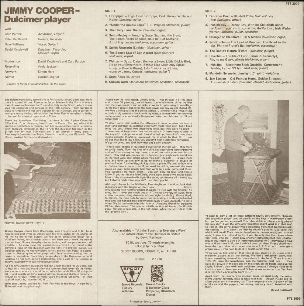 Jimmy Cooper Dulcimer Player - Autographed UK vinyl LP album (LP record)