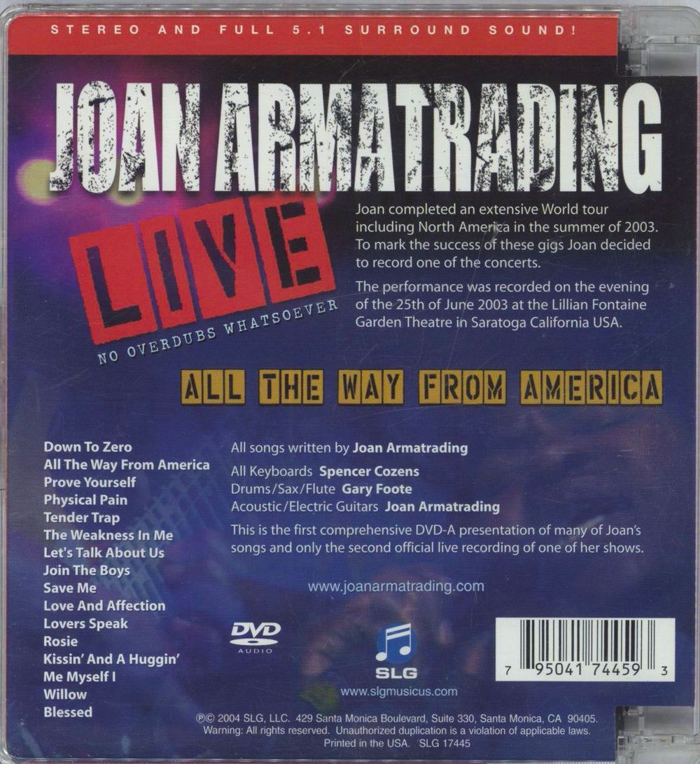 Joan Armatrading Live All The Way From America US DVD-Audio disc 795041744593