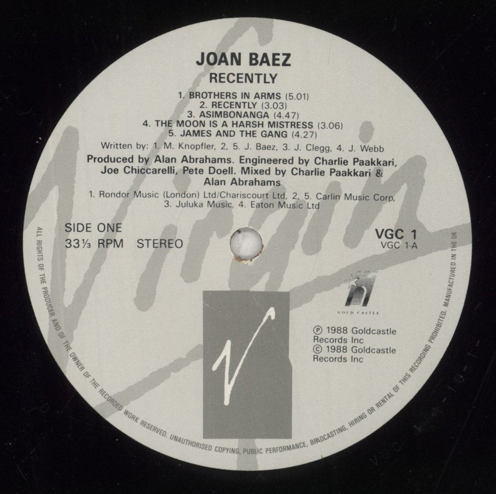 Joan Baez Recently UK vinyl LP album (LP record) JBZLPRE806612
