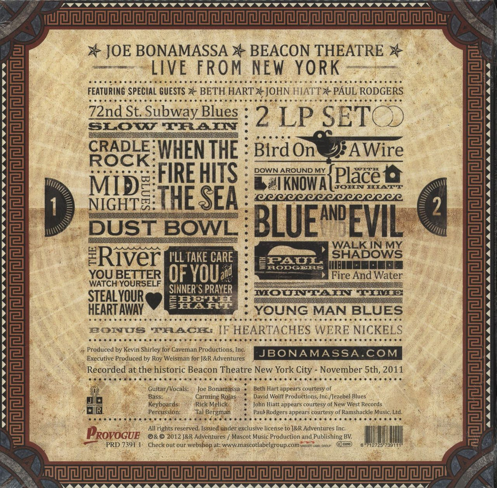 Joe Bonamassa Beacon Theatre: Live From New York - 180gm UK 2-LP vinyl record set (Double LP Album) 8712725739111