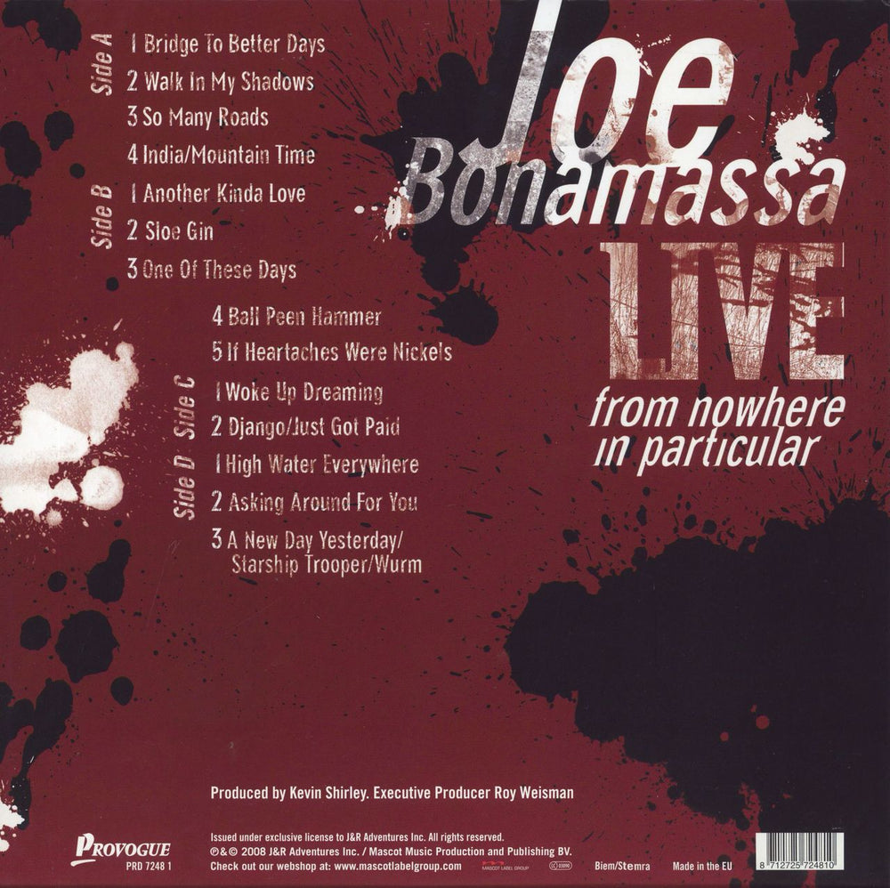 Joe Bonamassa Live From Nowhere In Particular UK 2-LP vinyl record set (Double LP Album) 8712725724810