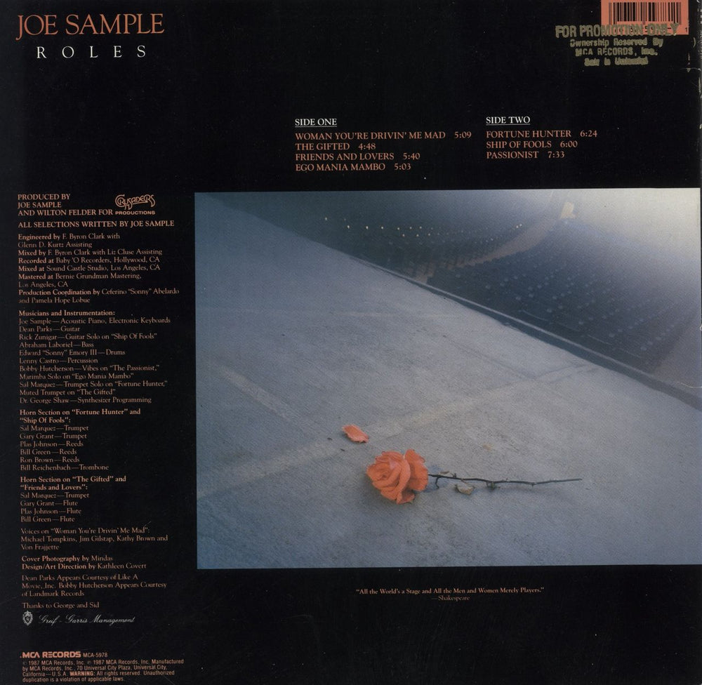 Joe Sample Roles US vinyl LP album (LP record) 076732597811
