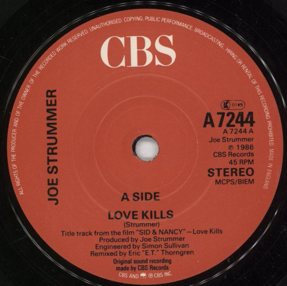 Joe Strummer Love Kills UK 7" vinyl single (7 inch record / 45) JUM07LO160217