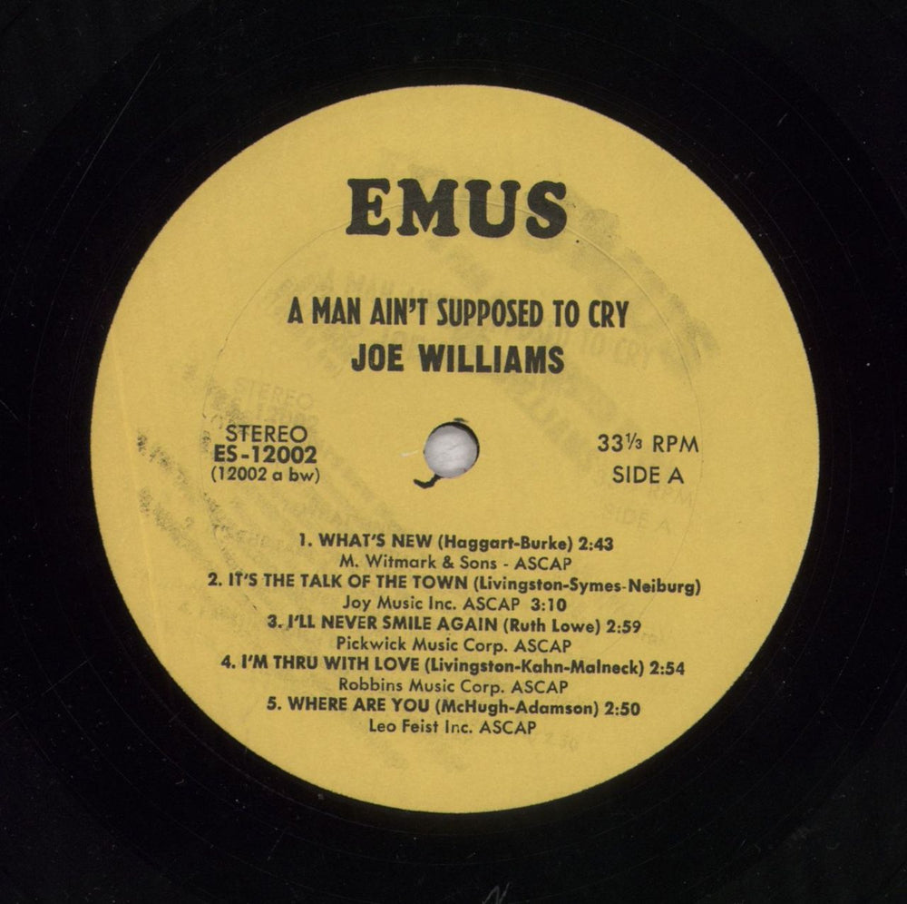 Joe Williams A Man Ain't Supposed To Cry US vinyl LP album (LP record)