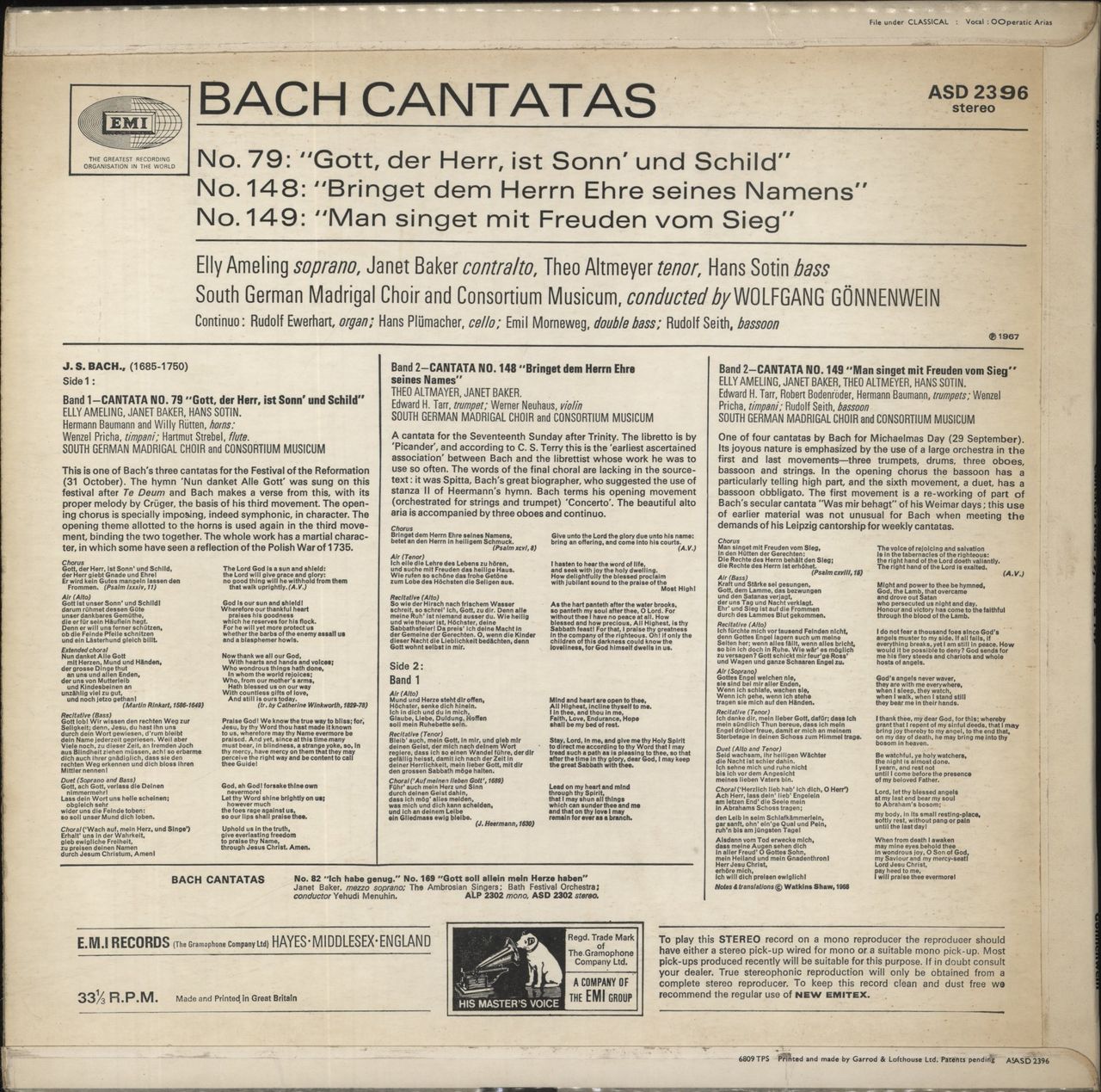 Johann Sebastian Bach Bach: Cantatas: Nos. 79, 148, 149 UK Vinyl LP ...