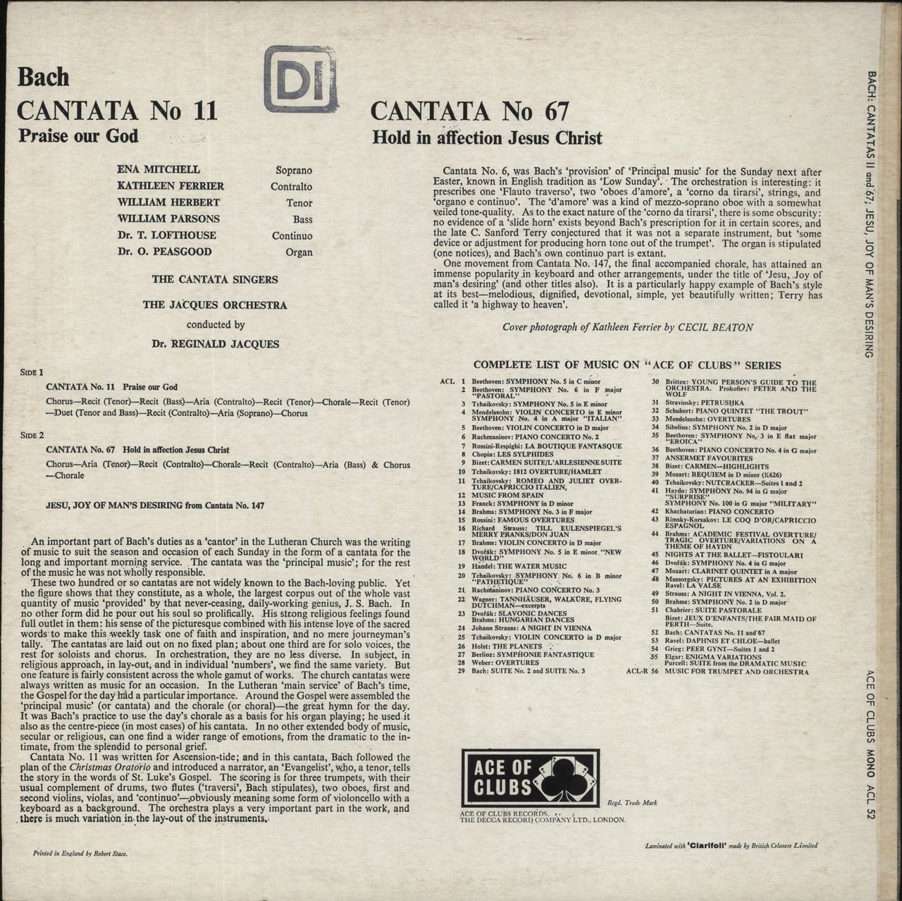 Johann Sebastian Bach Bach Cantatas UK Vinyl LP —