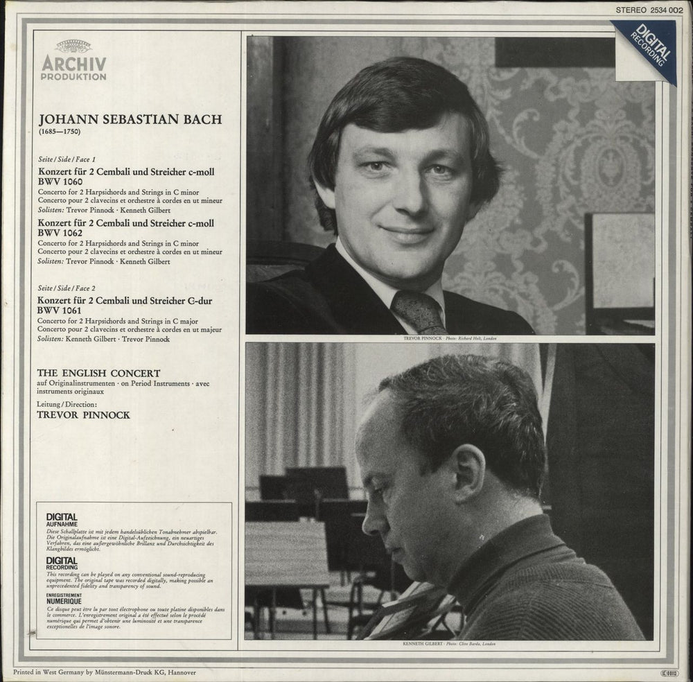 Johann Sebastian Bach J. S. Bach: Die Konzerte Für 2 Cembali German vinyl LP album (LP record)