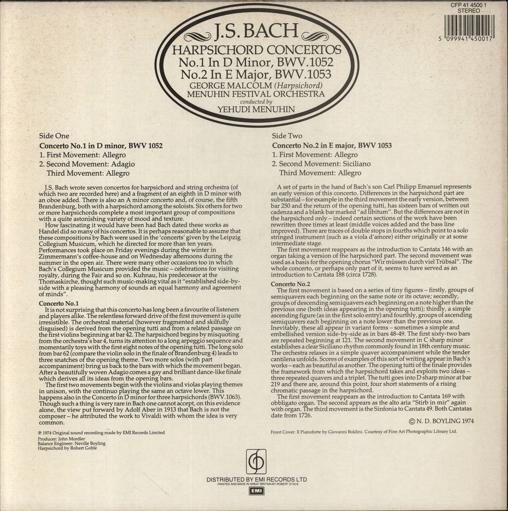 Johann Sebastian Bach J. S. Bach: Harpsichord Concertos UK vinyl LP album (LP record)