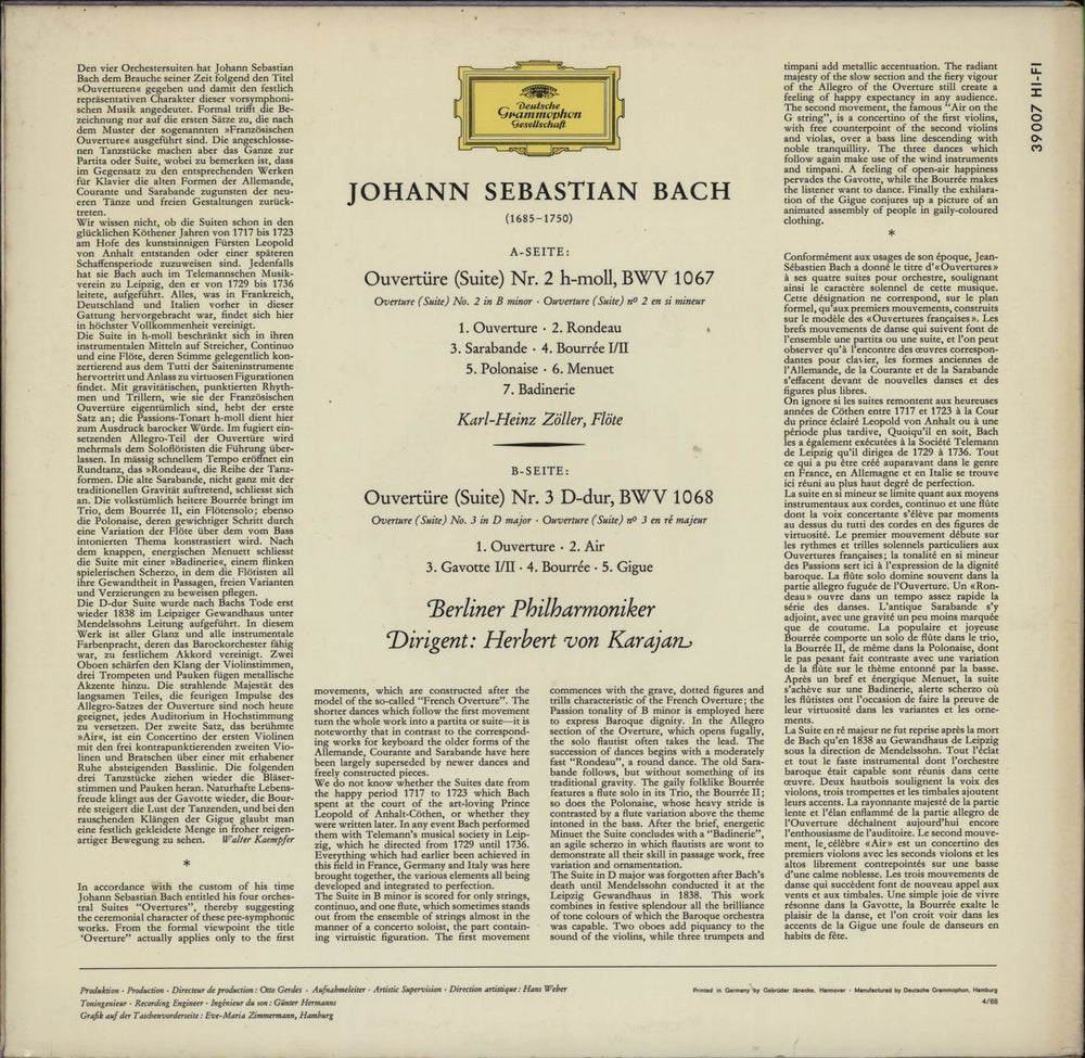 Johann Sebastian Bach Ouvertüren (Orchestersuiten) Nr. 2 & 3 German vinyl LP album (LP record)