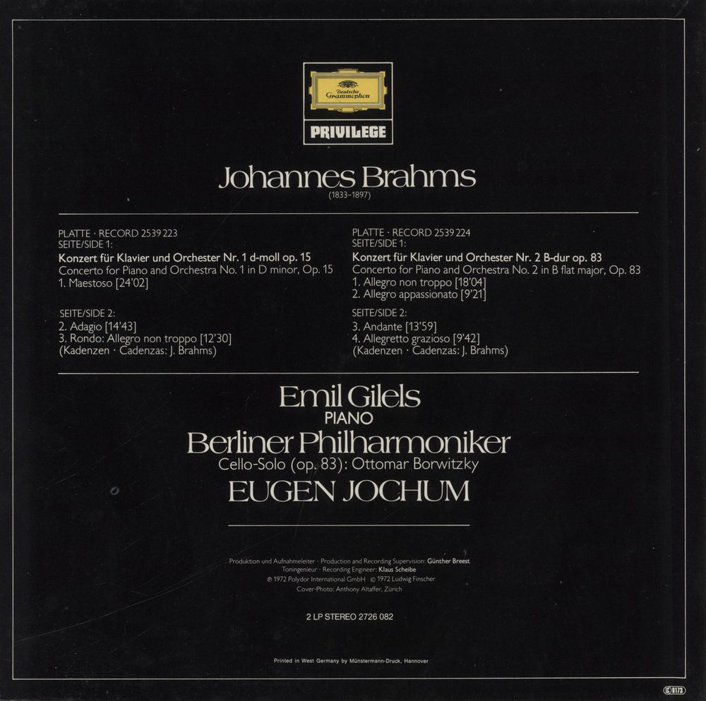 Johannes Brahms Brahms: Die Klavierkonzerte German 2-LP vinyl record set (Double LP Album)