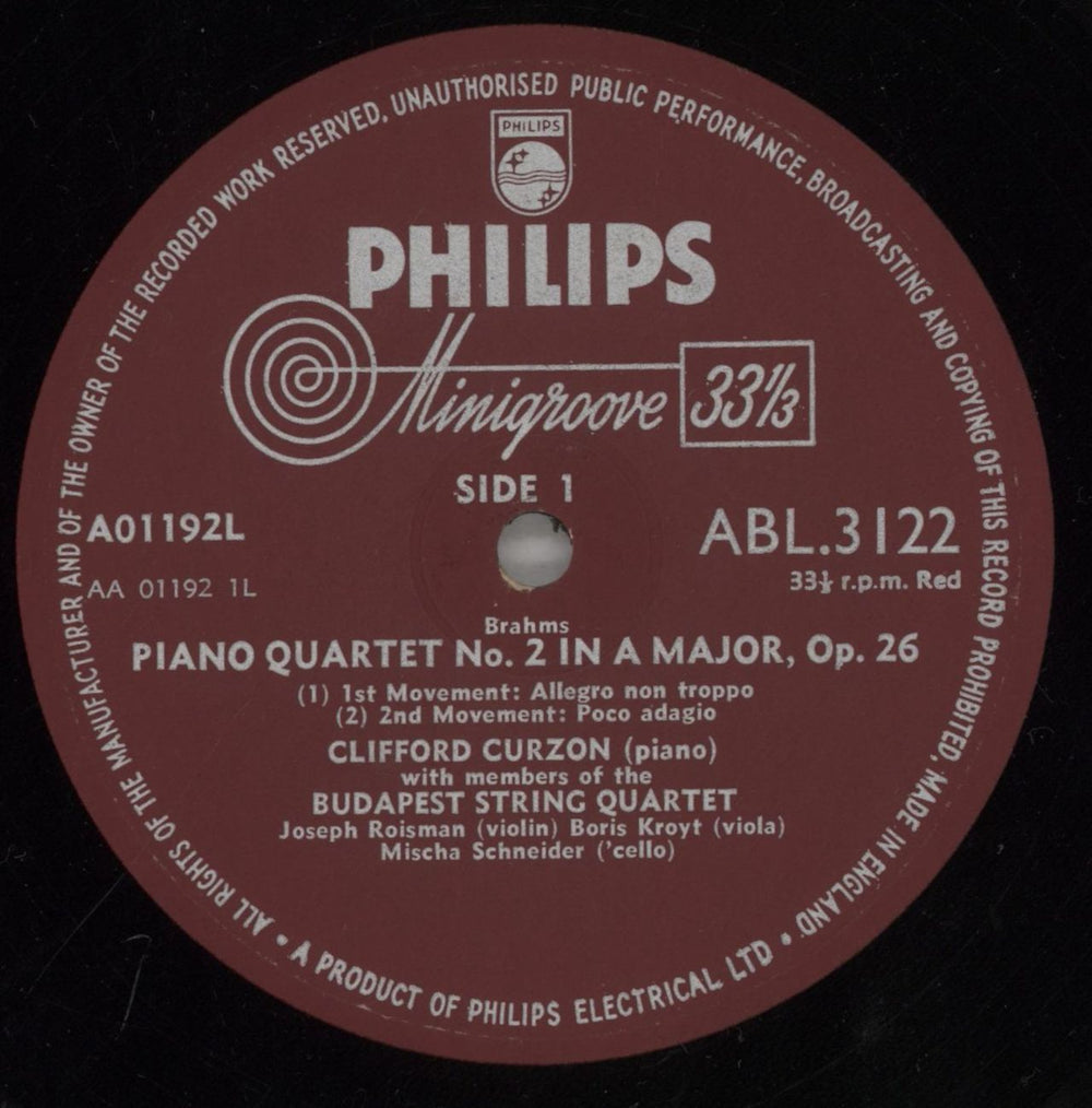 Johannes Brahms Brahms: Quartet No. 2 In A Major For Piano And Strings UK vinyl LP album (LP record) B10LPBR862294