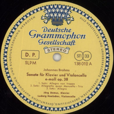 Johannes Brahms Sonate Fur Klavier Und Violoncello E-moll Op. 38 / Sonate Fur Klavier Und Violoncello F-dur Op. 99 German vinyl LP album (LP record) B10LPSO857017