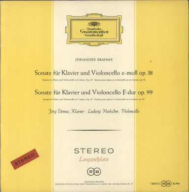 Johannes Brahms Sonate Fur Klavier Und Violoncello E-moll Op. 38 / Sonate Fur Klavier Und Violoncello F-dur Op. 99 German vinyl LP album (LP record) SLPM138012