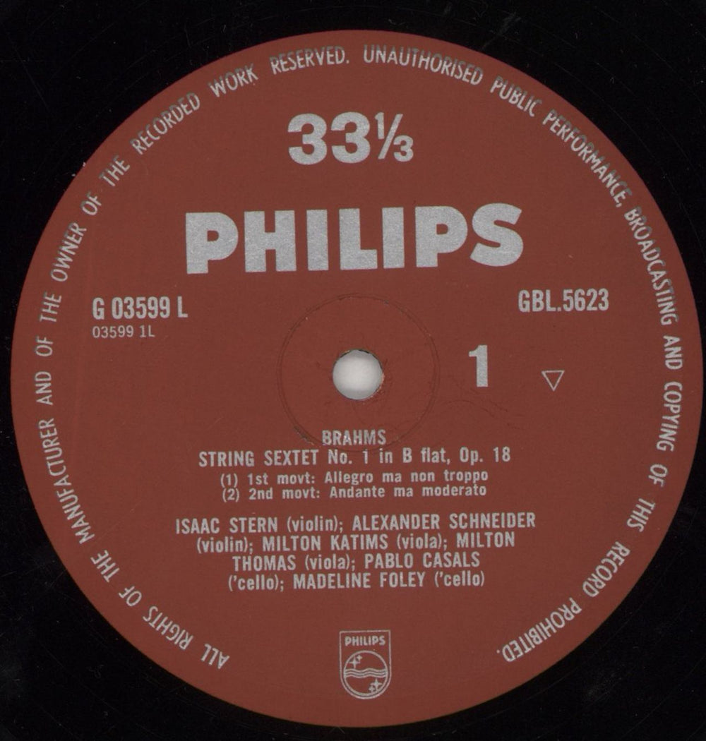 Johannes Brahms String Sextet No. 1 In B Flat, Op.18 UK vinyl LP album (LP record) B10LPST857028