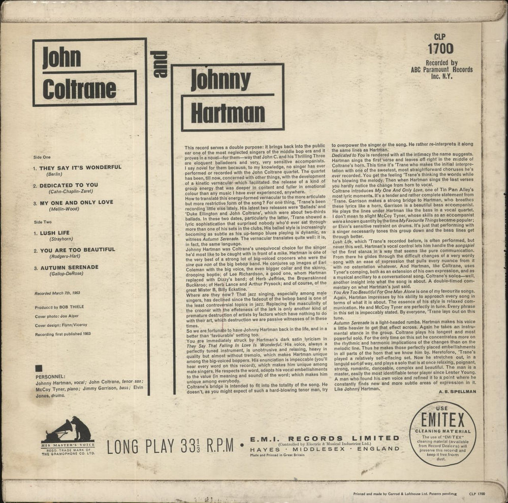 John Coltrane John Coltrane And Johnny Hartman UK vinyl LP album (LP record)