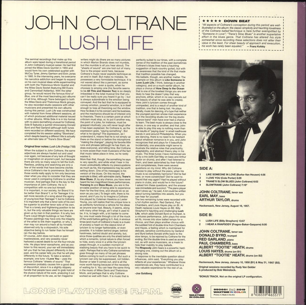 John Coltrane Lush Life - Purple Vinyl UK vinyl LP album (LP record) 8436559465571