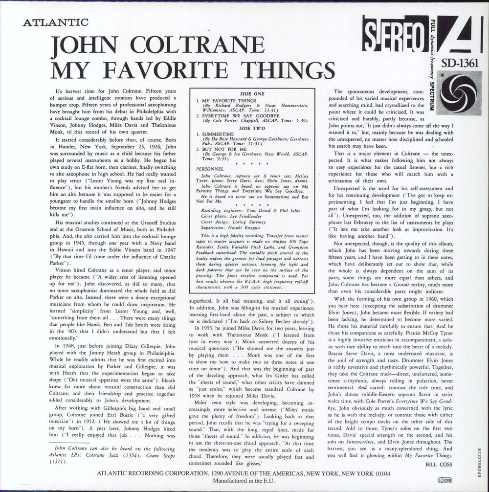 John Coltrane My Favorite Things UK vinyl LP album (LP record) 081227980498