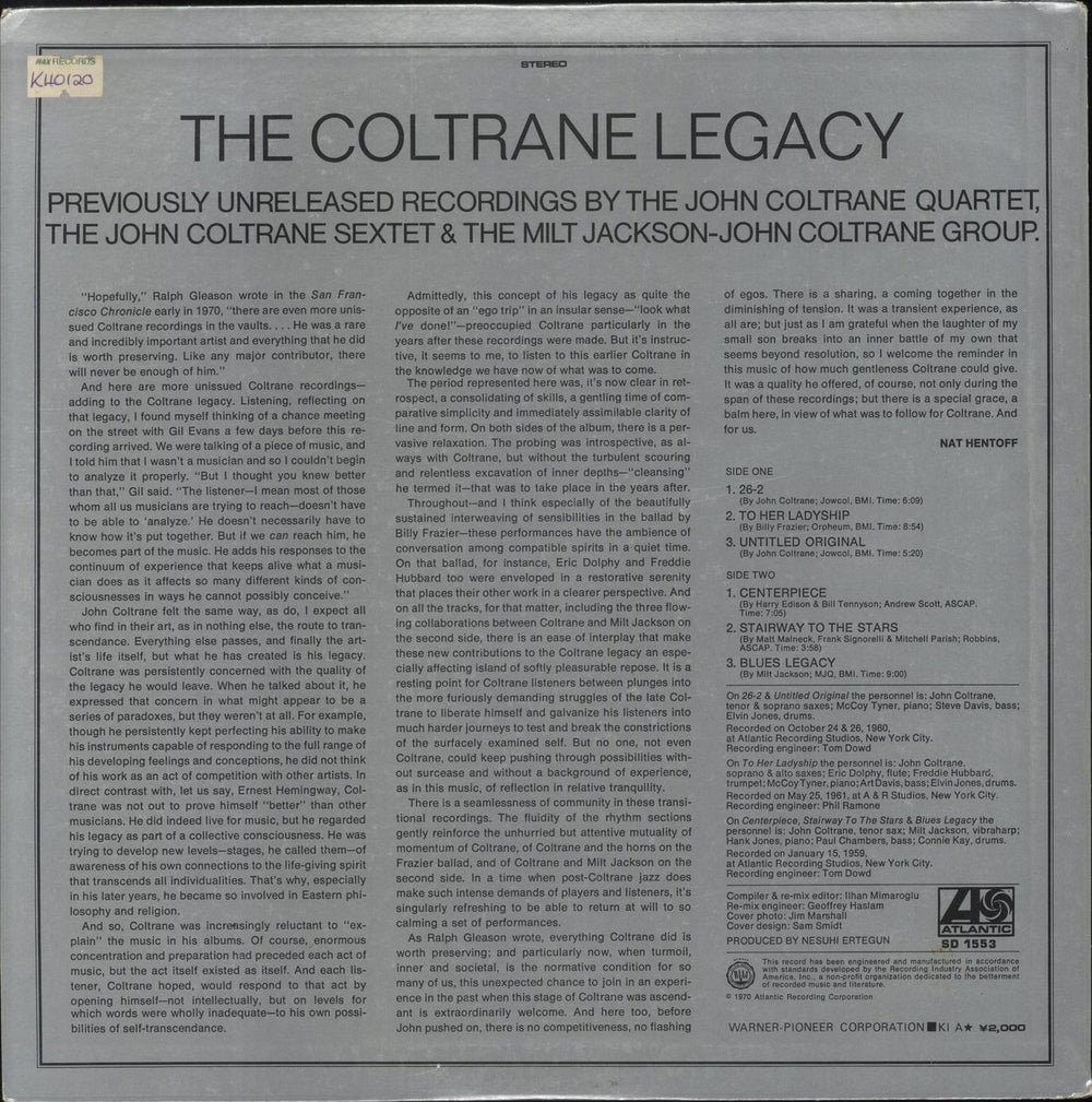 John Coltrane The Coltrane Legacy Japanese vinyl LP album (LP record)