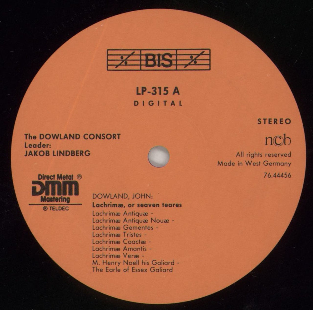 John Dowland Lachrimæ, Or Seven Teares Swedish vinyl LP album (LP record) 84MLPLA859783