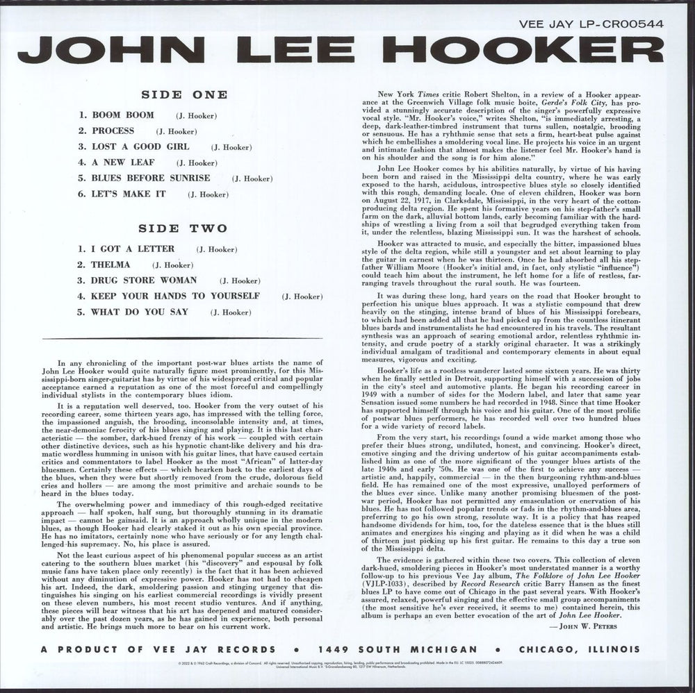 John Lee Hooker Burnin' - 60th Anniversary Remaster 180 Gram UK vinyl LP album (LP record) 888072424609