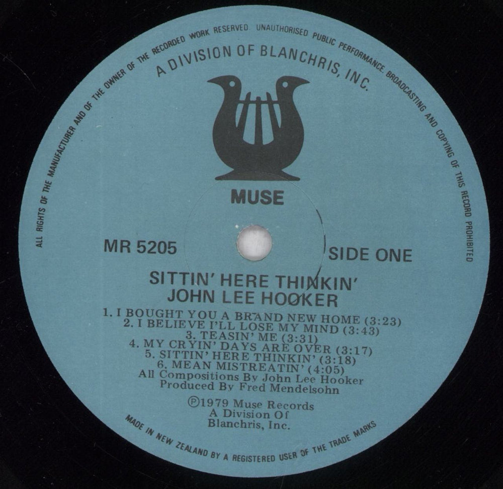 John Lee Hooker Sittin' Here Thinkin' New Zealand vinyl LP album (LP record) JLHLPSI838951