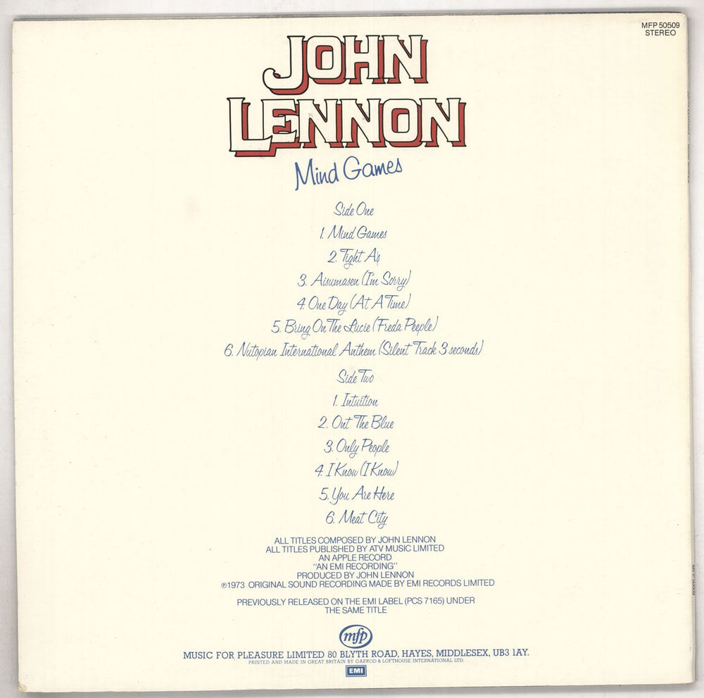 John Lennon Mind Games UK vinyl LP album (LP record)