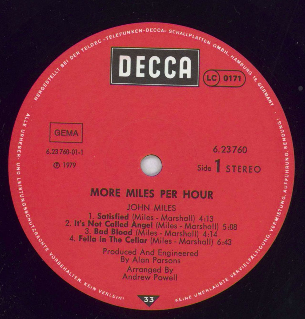 John Miles MMPH: More Miles Per Hour German vinyl LP album (LP record) JMILPMM827496