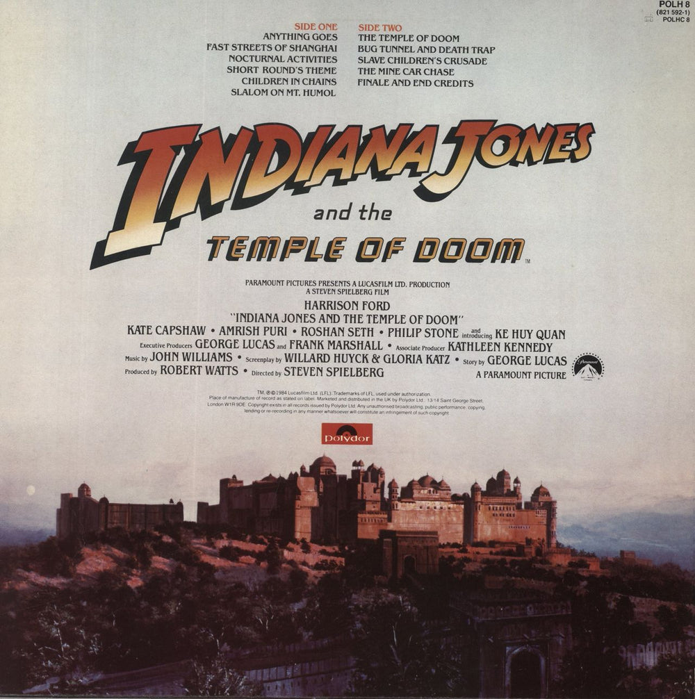 John Williams (Composer) Indiana Jones & The Temple Of Doom + insert - EX UK vinyl LP album (LP record)