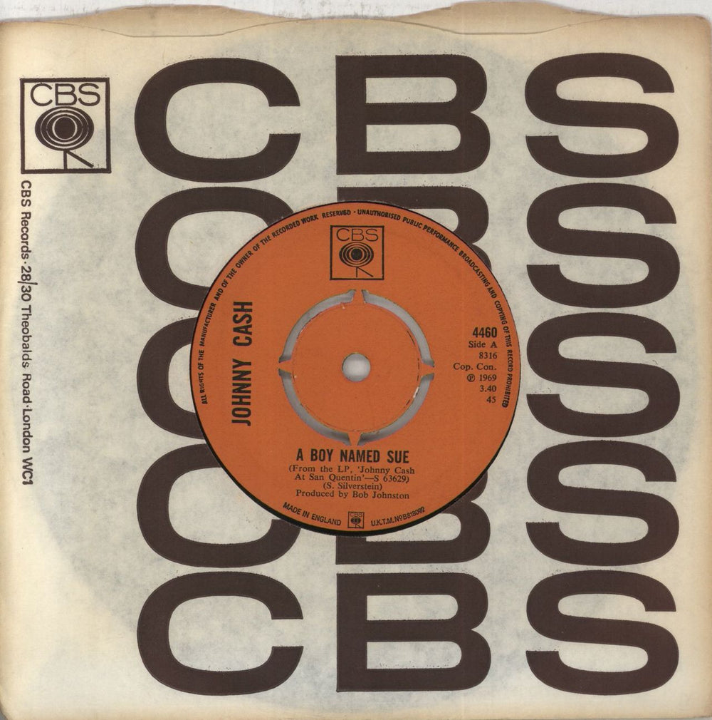 Johnny Cash A Boy Named Sue - 1st - 4pr UK 7" vinyl single (7 inch record / 45) 4460