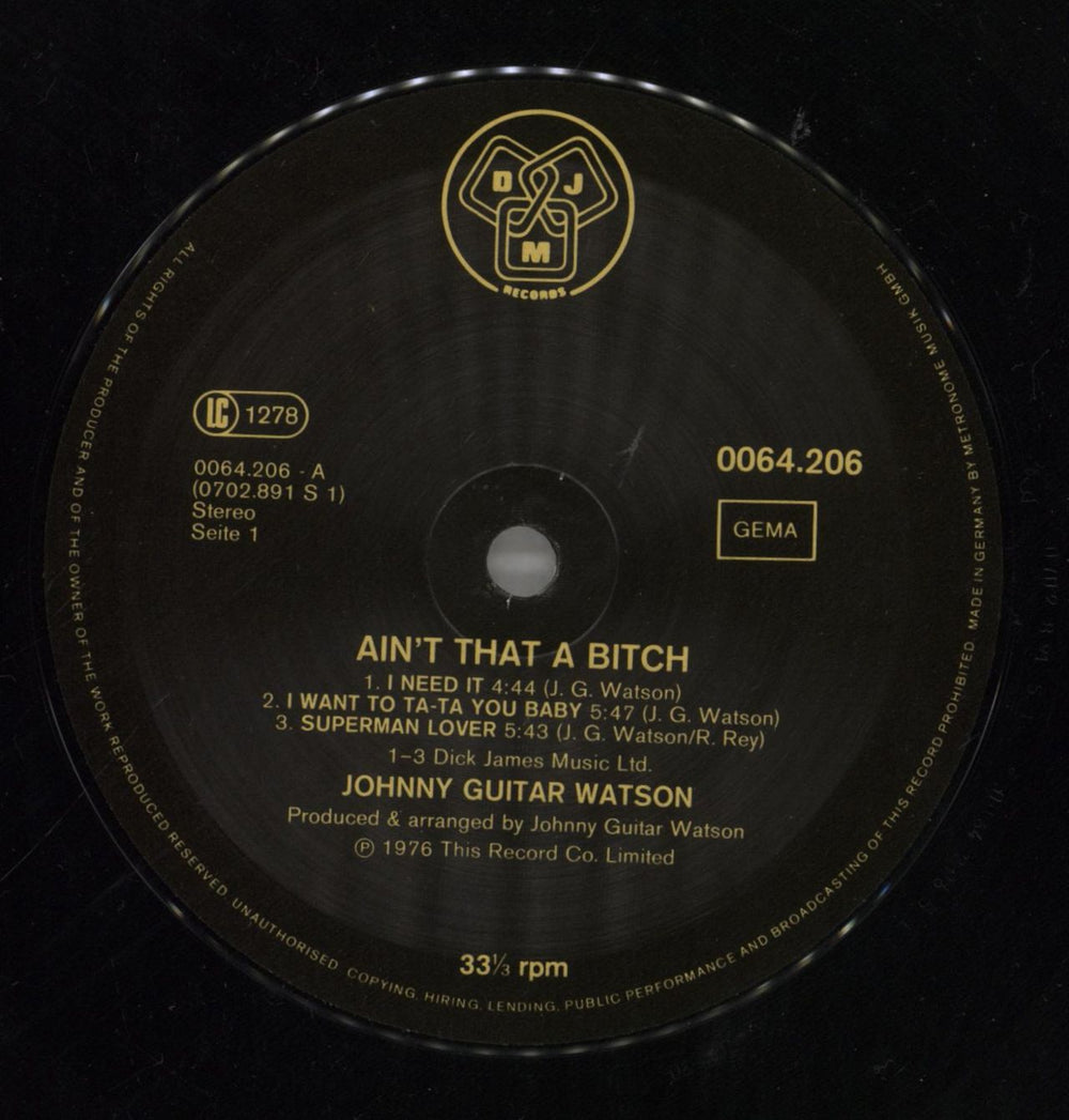 Johnny Guitar Watson Ain't That A Bitch German vinyl LP album (LP record) JGWLPAI858845