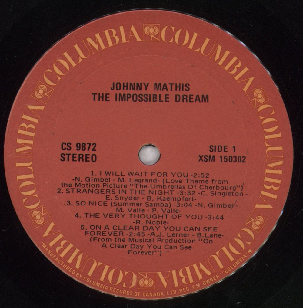 Johnny Mathis The Impossible Dream - Shrink Canadian vinyl LP album (LP record) J-MLPTH845308