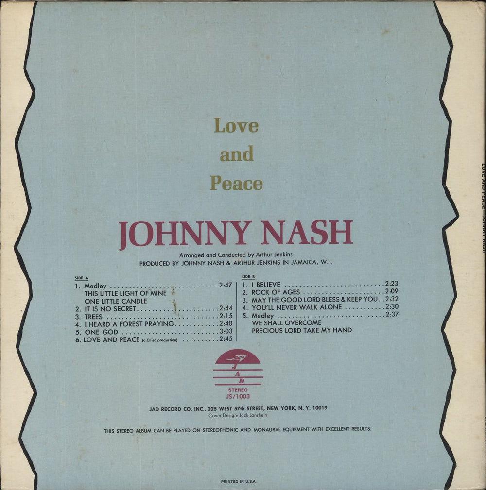 Johnny Nash Love And Peace US vinyl LP album (LP record)