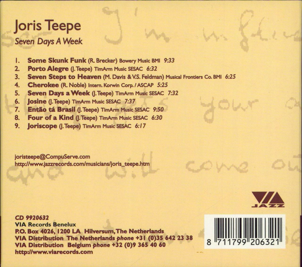 Joris Teepe Seven Days A Week Dutch CD album (CDLP) 8711799206321