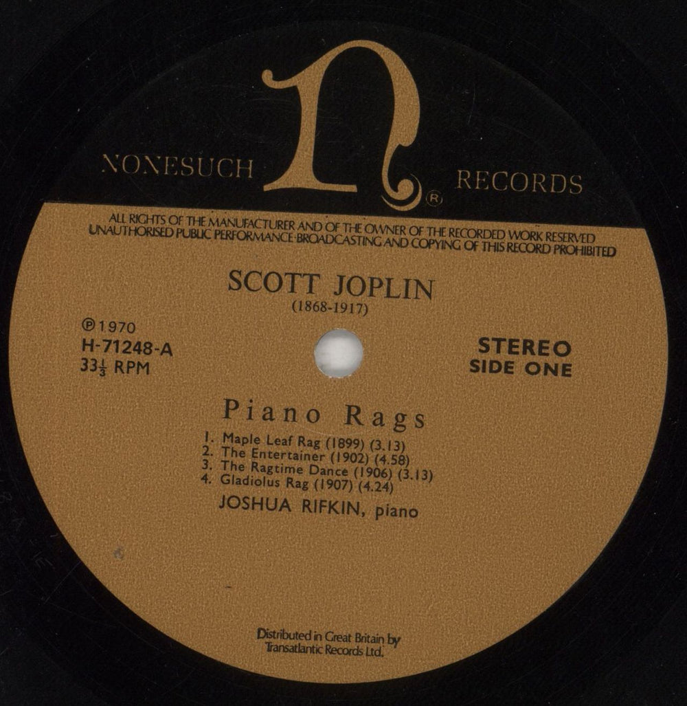 Joshua Rifkin Piano Rags By Scott Joplin UK vinyl LP album (LP record) KX0LPPI528545