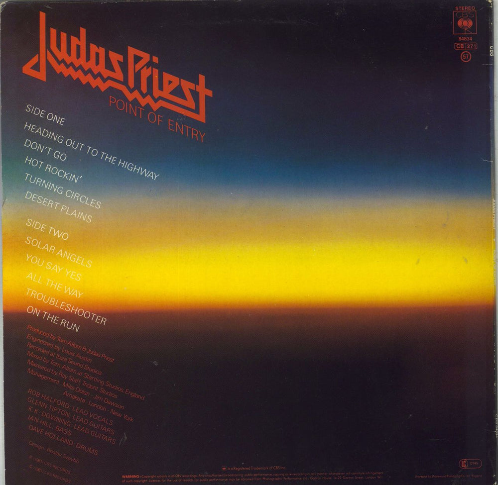 Judas Priest Point Of Entry + merch insert - EX UK vinyl LP album (LP record)