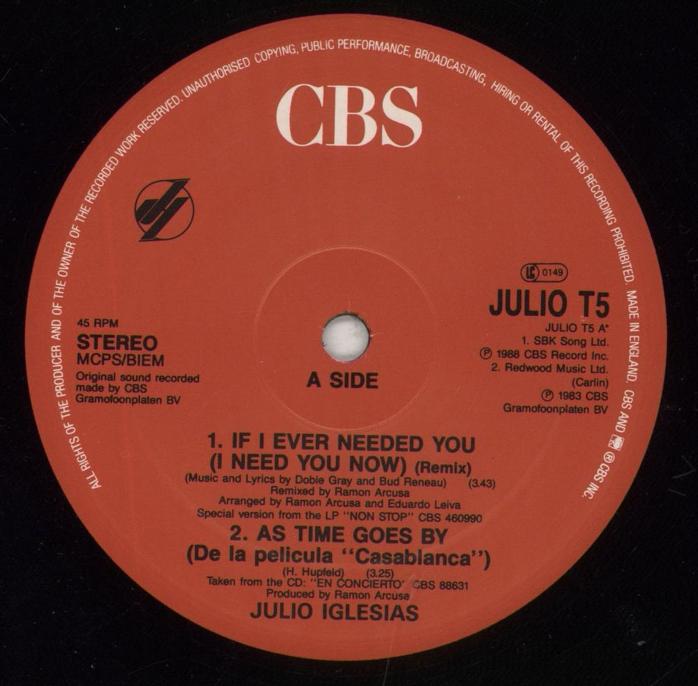 Julio Iglesias If I Ever Needed You UK 12" vinyl single (12 inch record / Maxi-single) IGL12IF187538