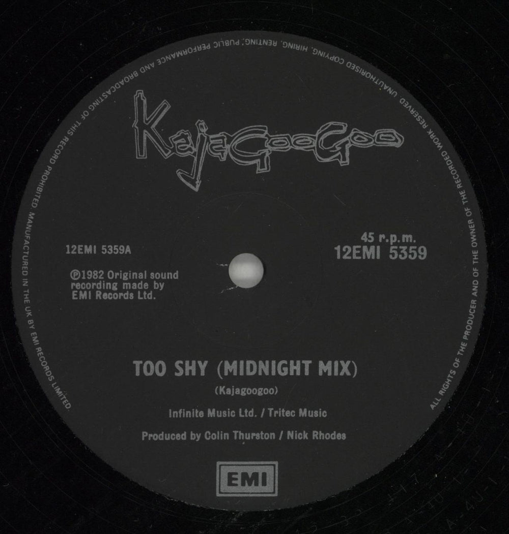 Kajagoogoo Too Shy (Midnight Mix) - p/s UK 12" vinyl single (12 inch record / Maxi-single) KAJ12TO51273