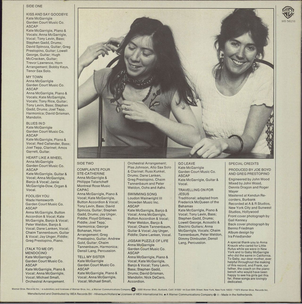 Kate & Anna McGarrigle Kate & Anna McGarrigle Dutch vinyl LP album (LP record)