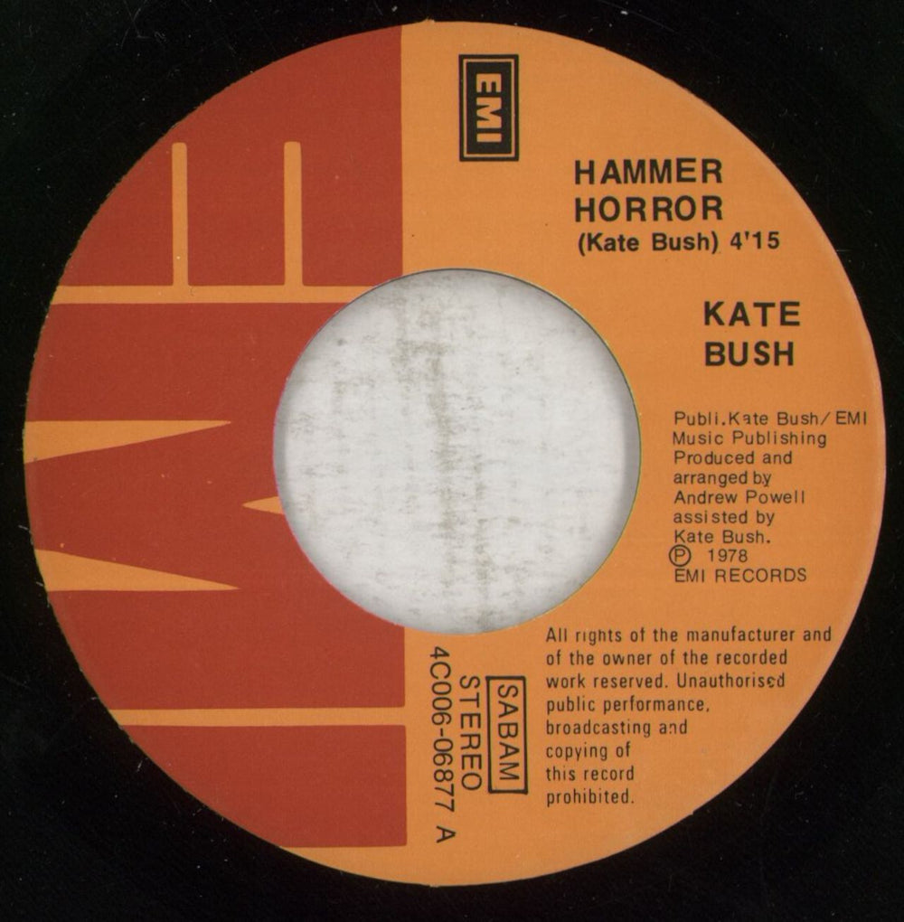 Kate Bush Hammer Horror Belgian Promo 7" vinyl single (7 inch record / 45) BUS07HA879284