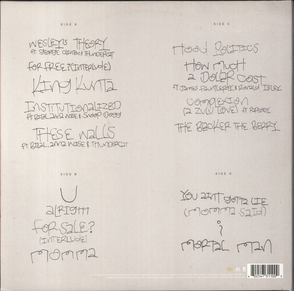 Kendrick Lamar To Pimp A Butterfly - 180gm UK 2-LP vinyl record set (Double LP Album) OH52LTO861838